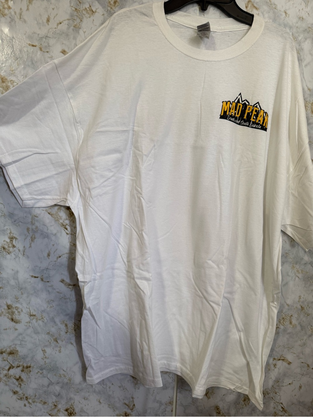 Gildan White Short-Sleeve Tee with Yellow & Black Chest Graphic